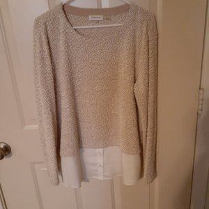**SOLD**Calvin Klein Long Sleeve Size Large, tan and white with faux shirt